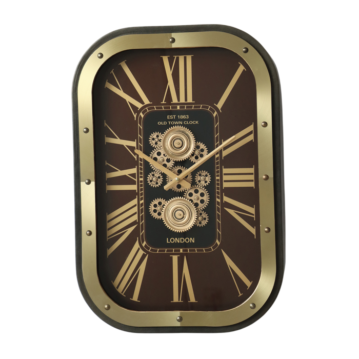 DKD Home Decor Reloj de Pared Glam de Hierro y Cristal Granate Dorado con Movimiento 43x63cm