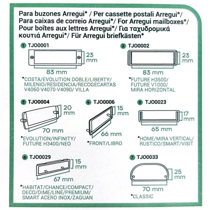 Arregui TJO1001 - Tarjetero de Plástico para Buzones Unifamiliares (Conjunto de 7 Piezas) 1