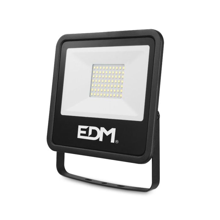 Edm Black Series Foco Proyector LED 50W 4000lm Luz Fría 6400K IP65 19,2x17,5x2,9 cm 1