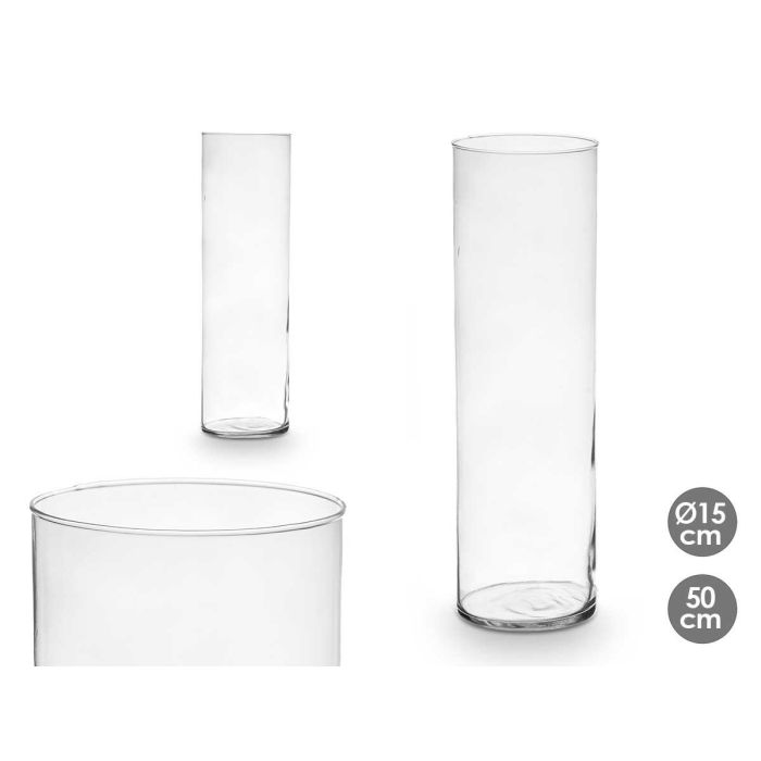 Jarrón de Cristal Cilíndrico 15 cm x 50 cm Gris - Giftdecor Jarrón de Cristal Cilíndrico 15 cm x 50 cm Gris - Giftdecor