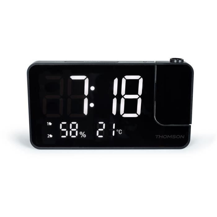 Radio reloj proyector - THOMSON - Negro - Radio FM, Temperatura, Humedad, Alarma dual, USB-C, Fuente de alimentación 230V 3