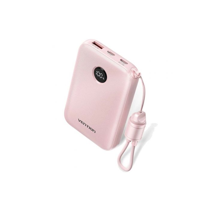 Vention FKAP0-C Powerbank 10000mAh 22.5W Rosa con Cable USB-C Incorporado, Carga Rápida de hasta 2 Dispositivos