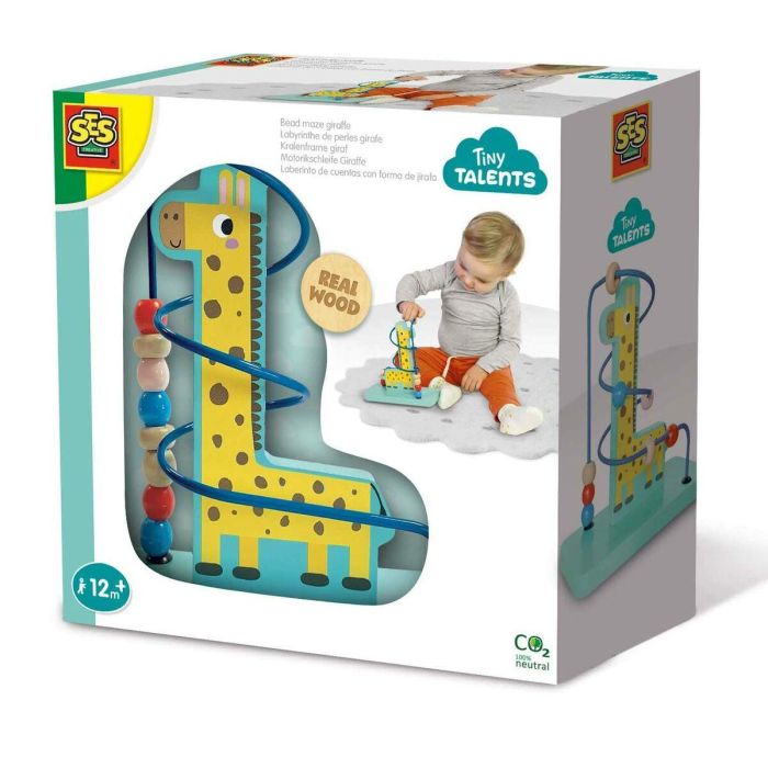SES Creative Laberinto de Cuentas de Jirafa para Bebés, Juguete de Motricidad Fina Seguro, Desarrollo Habilidades Manuales y Colores 4