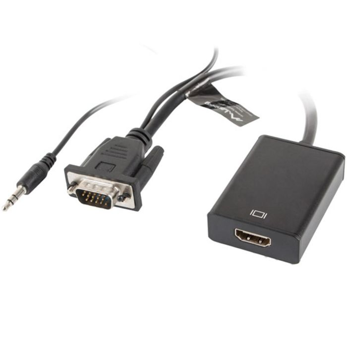 Lanberg Adaptador VGA Macho a HDMI Hembra con Audio 3.5 mm Jack, Soporte Full HD 1080p