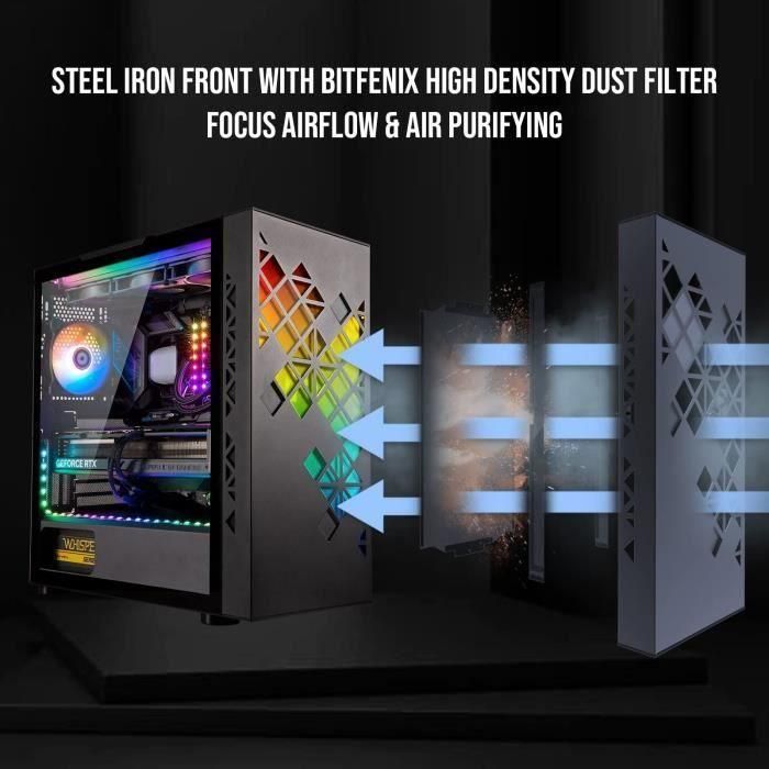 Caja de PC sin fuente de alimentación - BITFENIX Tracery ARGB (Negro) - Torre media - Formato E-ATX 4 Caja de PC sin fuente de alimentación - BITFENIX Tracery ARGB (Negro) - Torre media - Formato E-ATX 4