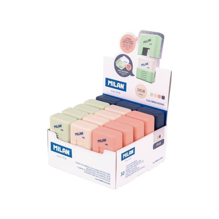 Milan Goma Miga De Pan 430 Con Funda School Serie 1918 - 30 Ud C-Surtidos (Azul Marino, Beige, Rosa, Verde)