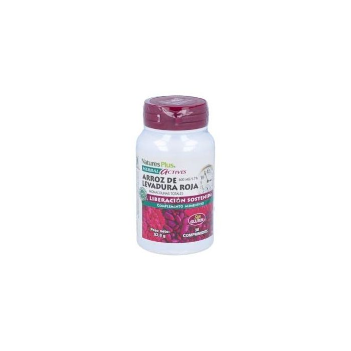NATURES PLUS Arroz de Levadura Roja (RYR) para Colesterol, Monacolina K, Liberación Sostenida, Apto para Vegetarianos, 30 Comprimidos