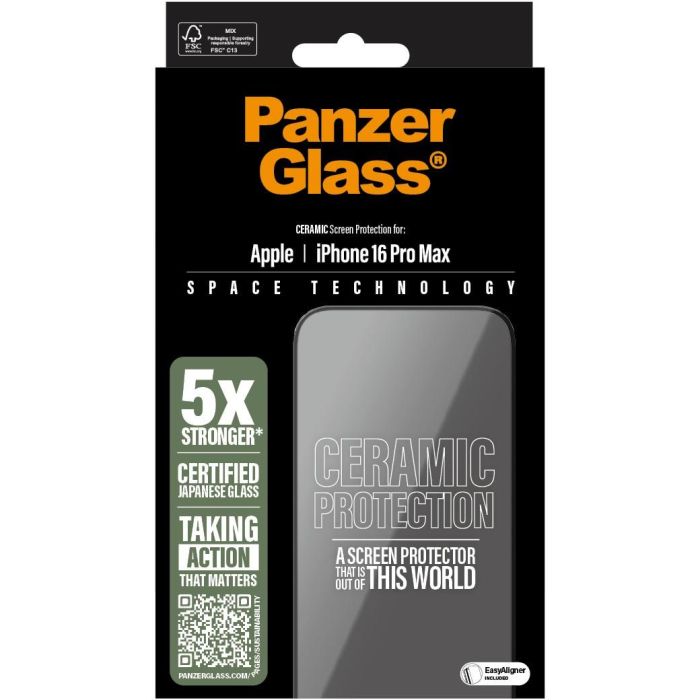 PanzerGlass Protector de Pantalla Ceramic para iPhone 16 Pro Max UWF Ultra-Wide Fit con EasyAligner 2
