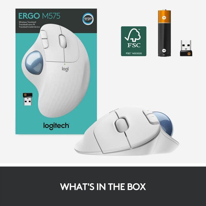 Logitech ERGO M575 Ratón Trackball Inalámbrico RF/Bluetooth, 2000 DPI, Blanco, Incluye Receptor Nano y Pilas, Para Mano Derecha