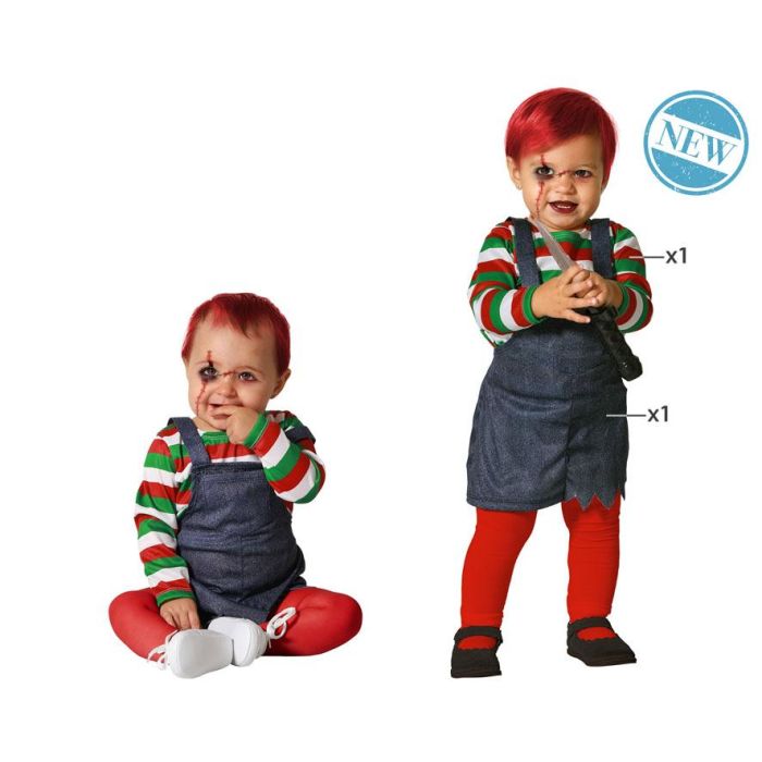 Disfraz Muñeca Sangrienta Bebé Niña con Camiseta y Mono 0 Disfraz Muñeca Sangrienta Bebé Niña con Camiseta y Mono 0