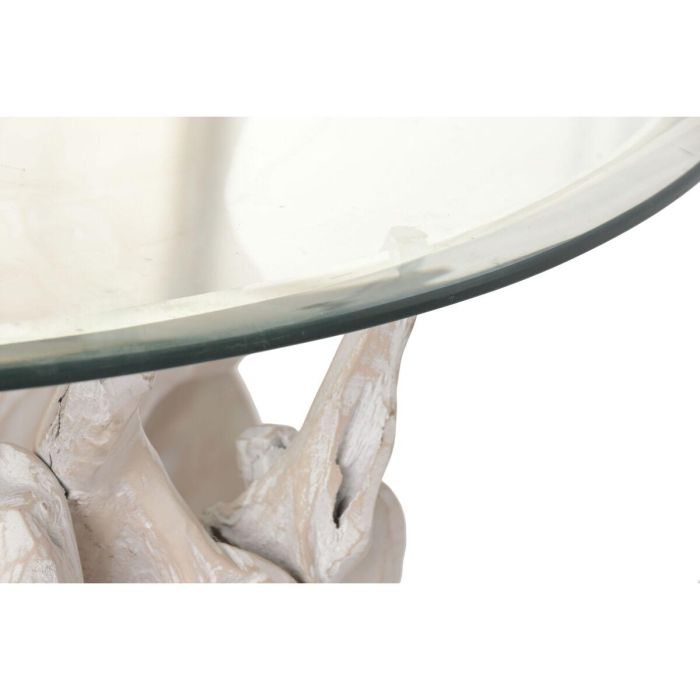 DKD Home Decor Mesa Centro Balines Indonesia 1c24 Blanco 90 x 90 x 47 cm con Cristal Raíz de Teca 3