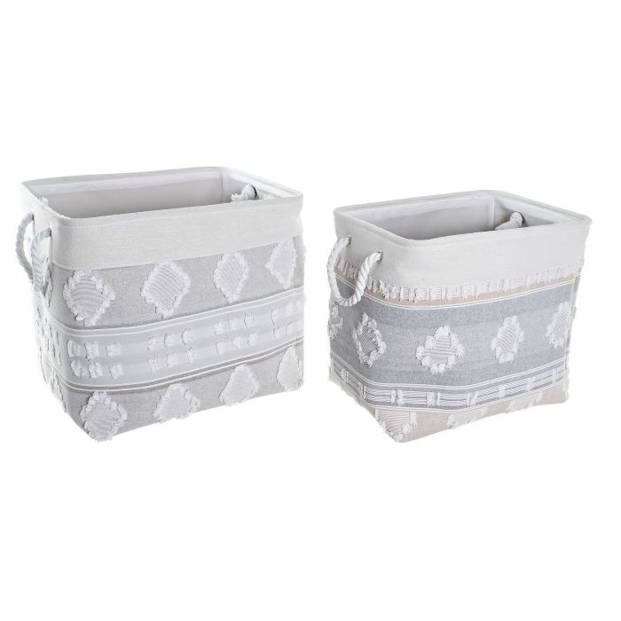 Cesta Boho DKD Home Decor Gris Blanco 35 x 40 x 45 cm Set de 2