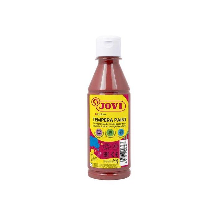 Jovi Témpera Líquida Marrón 250 ml - Base Agua, Lista para Usar, Alto Poder Cubriente, Secado Rápido, Fácil Lavar, Sin Gluten