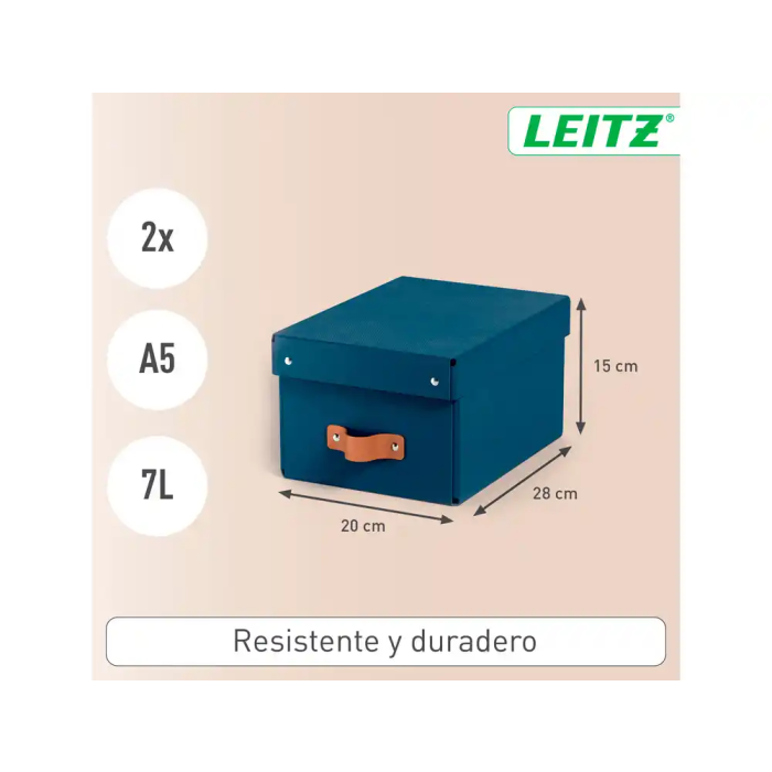Leitz 61470068 Pack 2 Cajas de Almacenamiento Cartón Pequeña Color Azul A5 7L 200x150x280 mm 4