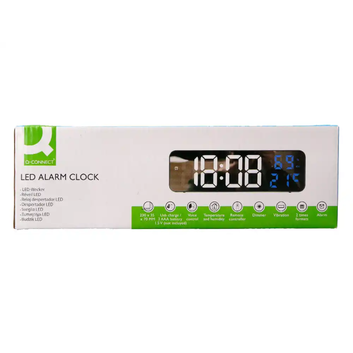 Q-connect Reloj Digital de Pared y Sobremesa con Temperatura, 2 Alarmas, LED y Medidas 230x35x70 mm 5