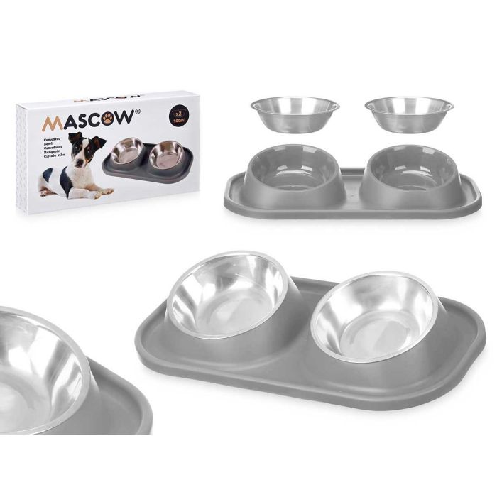 Comedero Doble Metálico Gris Mascow 40x22x8.5 cm (12 Unidades) Comedero Doble Metálico Gris Mascow 40x22x8.5 cm (12 Unidades)