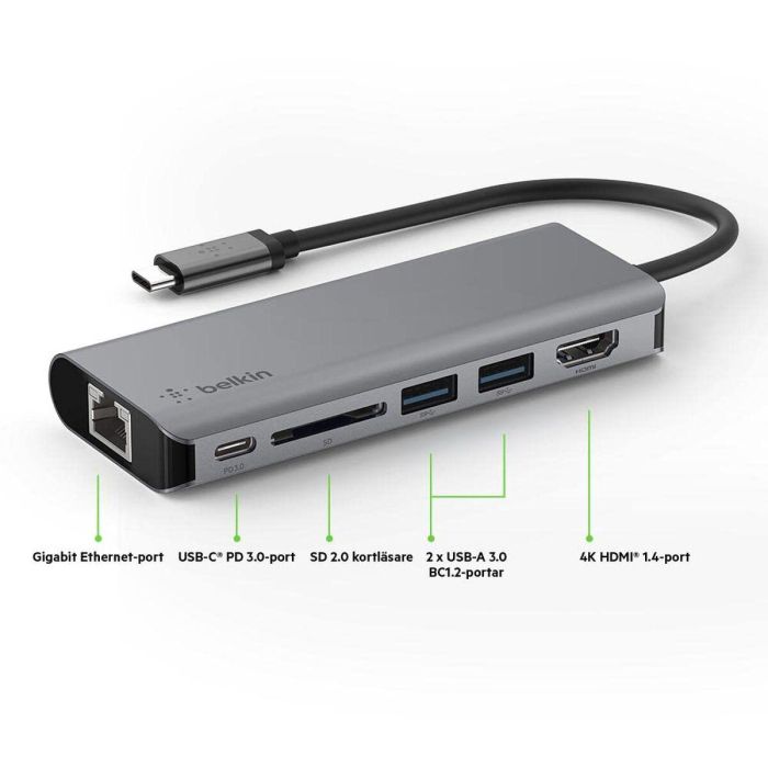 Hub USB Belkin AVC008BTSGY Plateado 27 Hub USB Belkin AVC008BTSGY Plateado 27