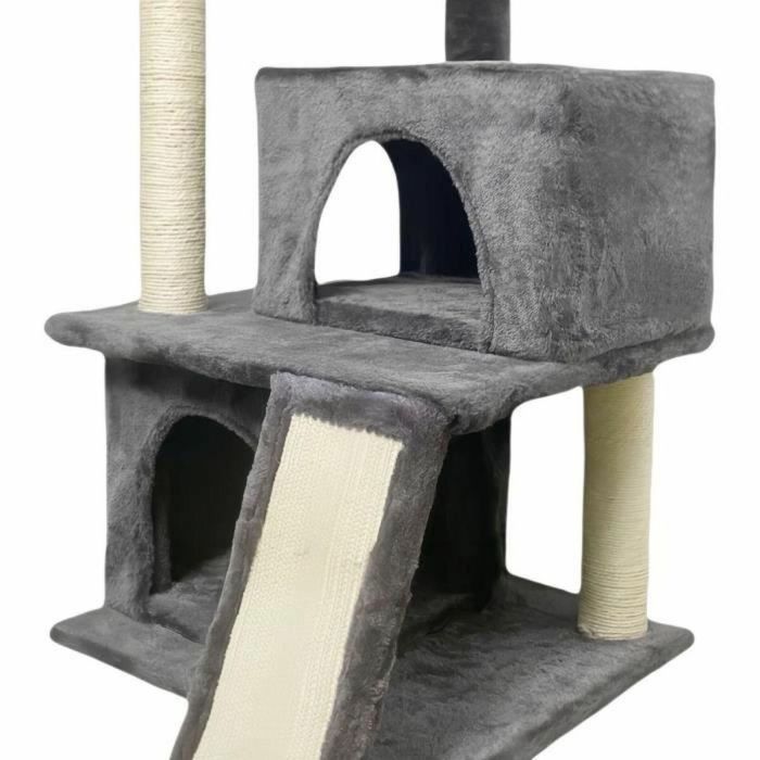 FLOPI Rascador para gatos gris oscuro - 44,5 x 48 x 86 cm - Gris oscuro - 1 plataforma, 1 pelota de juego, 2 casetas, 1 rampa 3