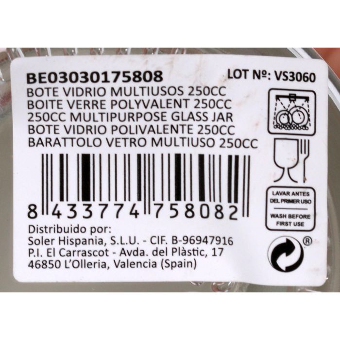 Bote de vidrio multiusos 250 cc - Mediterraneo (24 Unidades) 4 Bote de vidrio multiusos 250 cc - Mediterraneo (24 Unidades) 4