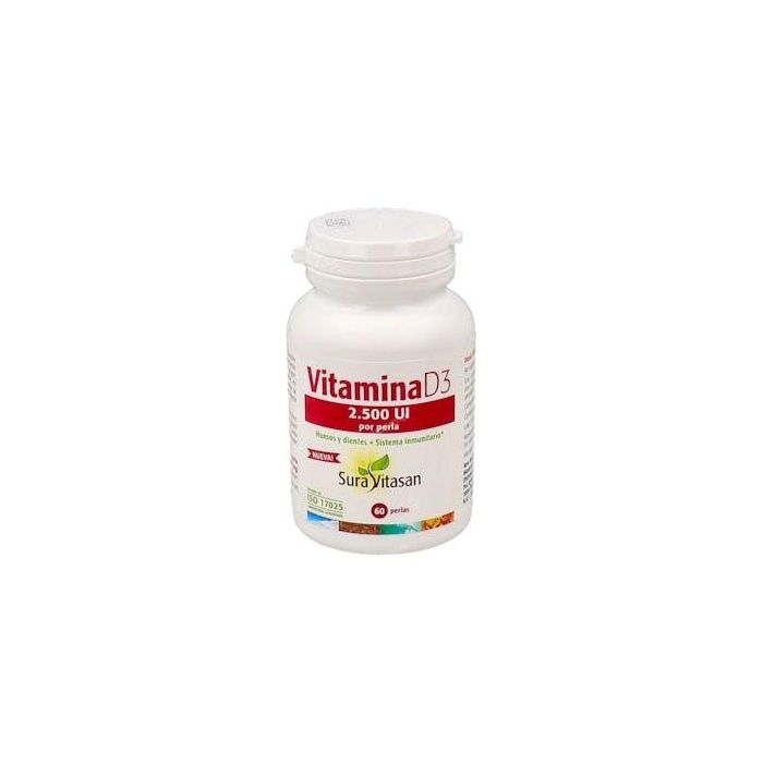 SURA VITASAN Vitamina D3 Colecalciferol 2.500 UI 60 Perlas - Apoya Huesos, Músculos e Inmunidad