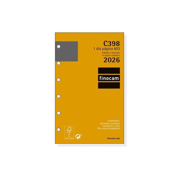 Recambio Agenda Anual (2026) Finocam C398 Classic 603 79X127 Anualidad D/P