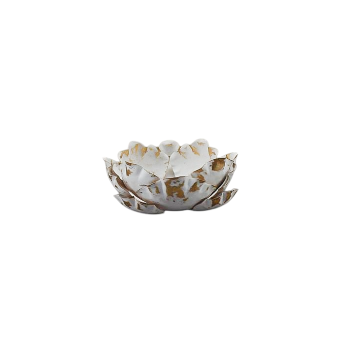 DKD Home Decor Portavelas Glam de Metal Blanco y Dorado con Diseño Floral, Acabado Envejecido, 15 x 15 x 8 cm (2 Unidades)