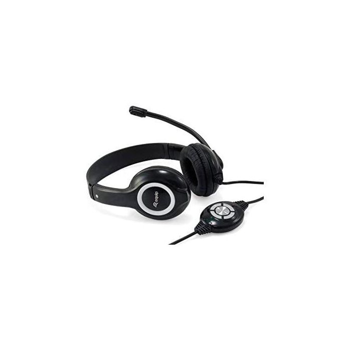 Equip Auriculares de Diadema con Micrófono y Cable Biaural, Plástico Negro