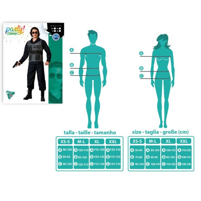 Disfraz Policia Mono Negro Hombre Adulto XL 3 Disfraz Policia Mono Negro Hombre Adulto XL 3