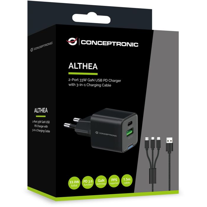 Conceptronic Cargador Pared Althea16B 33W Negro Universal 2 Puertos 2 Conceptronic Cargador Pared Althea16B 33W Negro Universal 2 Puertos 2