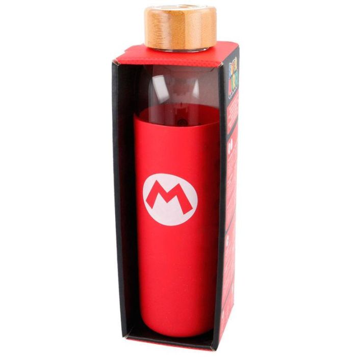 STOR Botella de cristal Super Mario Bros Nintendo con funda de silicona 585ml