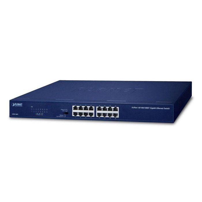 Planet GSW-1601 Switch Ethernet Gigabit 16 Puertos 10/100/1000BASE-T con DIP Switch, Modos VLAN y Extensión, Diseño Fanless