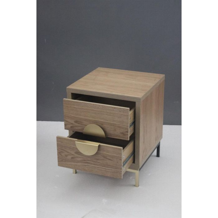 DKD Home Decor Mesita de Noche Oriental Natural Dorado 40 x 50 x 40 cm con 2 Cajones 1