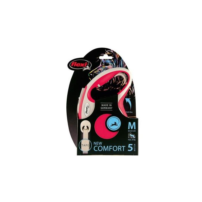 Flexi Cinta Correa Paseo Mascota Rojo 5 m 25 kg - Con Control, Sistema Iluminación LED y Multi Box, Comfort