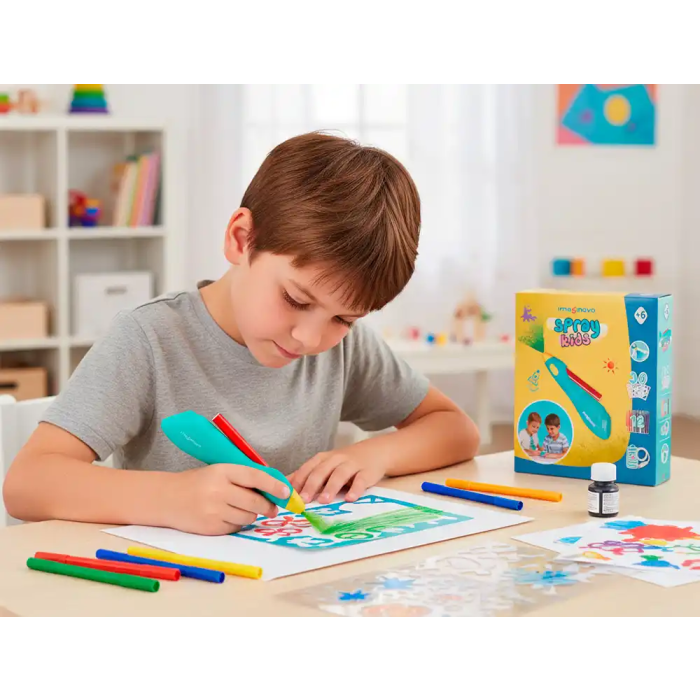 Imaginovo Aerografo Infantil Recargable USB con 30 Plantillas y 12 Rotuladores de Colores para Niños a partir de 6 Años 8