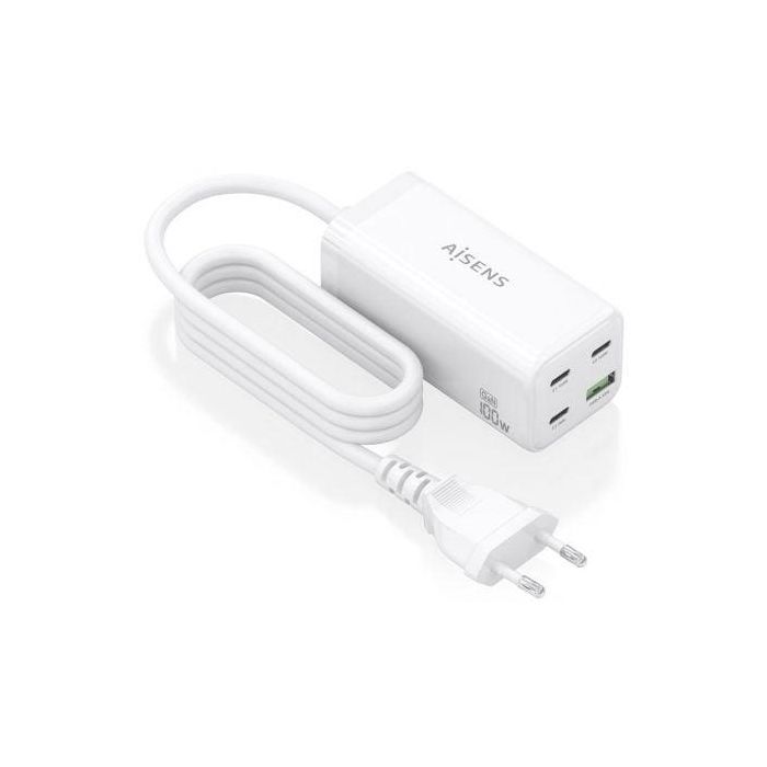 Aisens ASCH-100W4P053-W Cargador Sobremesa GaN 100W 4 Puertos (3xUSB-C PD3.0, 1xUSB-A QC3.0) Blanco Aisens ASCH-100W4P053-W Cargador Sobremesa GaN 100W 4 Puertos (3xUSB-C PD3.0, 1xUSB-A QC3.0) Blanco