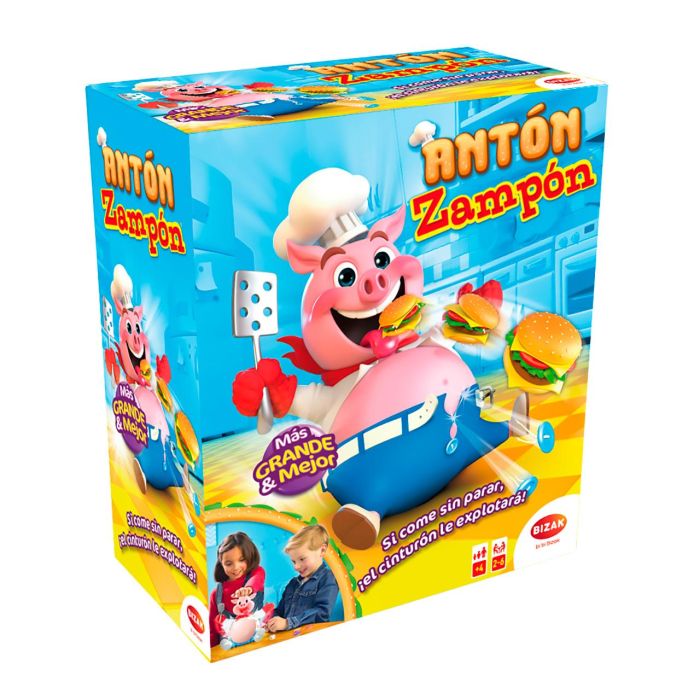 Bizak 64550084 Antón Zampón, juego de mesa de acción: hincha la barriga hasta que el cinturón explota, para niños +4 años