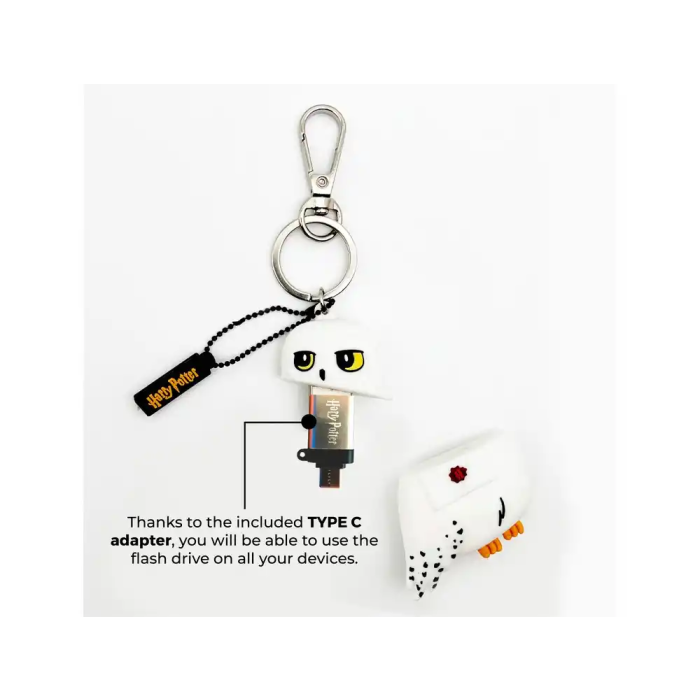 Wondee Llavero USB Hedwig 32GB Harry Potter Pendrive con Adaptador USB C 4