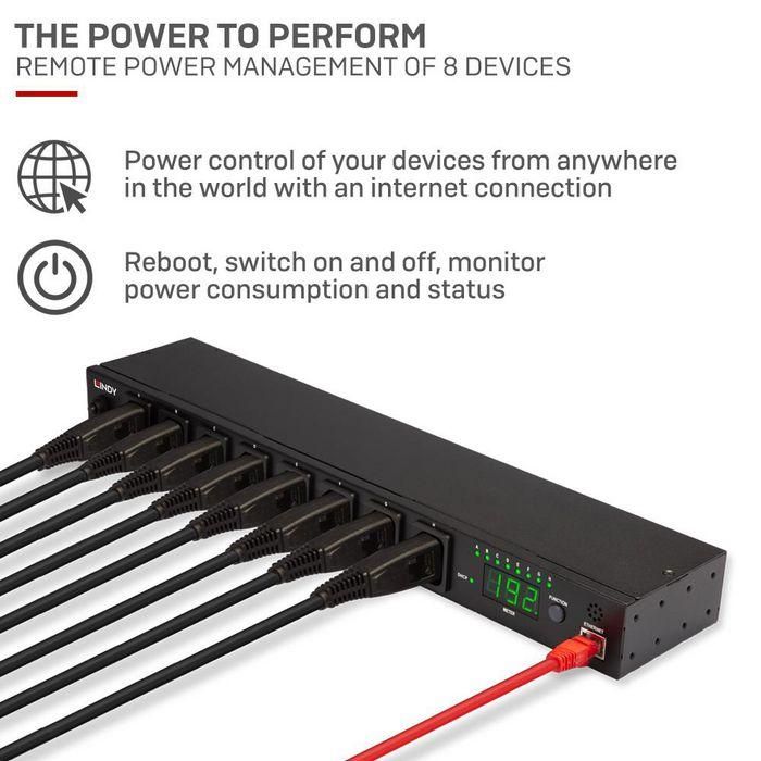 Lindy IPower Switch Classic 8, PDU con Gestión Remota de Energía, Control por Navegador, 16A 1