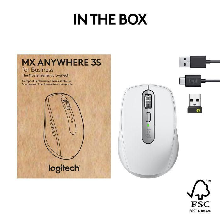 Logitech MX Anywhere 3S for Business Ratón inalámbrico Quiet Click, MagSpeed, 8000 DPI, multi-OS, Logi Bolt USB 2