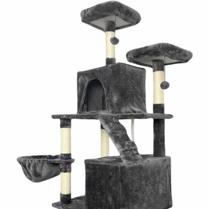 TAYLOR Rascador para gatos - 60 x 50 x 206 cm - Gris oscuro - 2 plataformas, 1 percha, 2 cabinas, 1 hamaca 2 TAYLOR Rascador para gatos - 60 x 50 x 206 cm - Gris oscuro - 2 plataformas, 1 percha, 2 cabinas, 1 hamaca 2