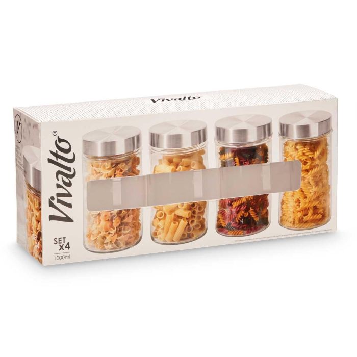 Set 4 Tarro Redondo Tapa Acero 1L Vivalto 41X18CM (8 Unidades) 2 Set 4 Tarro Redondo Tapa Acero 1L Vivalto 41X18CM (8 Unidades) 2