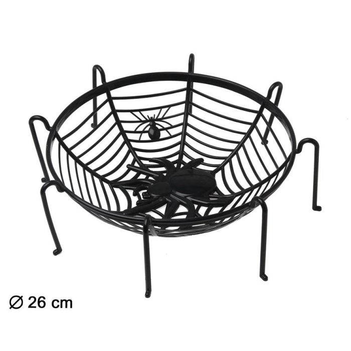 Cesta Decorativa Negra 26x10 cm con Diseño Telaraña y Araña para Halloween - Ideal Golosinas y Fiestas Temáticas