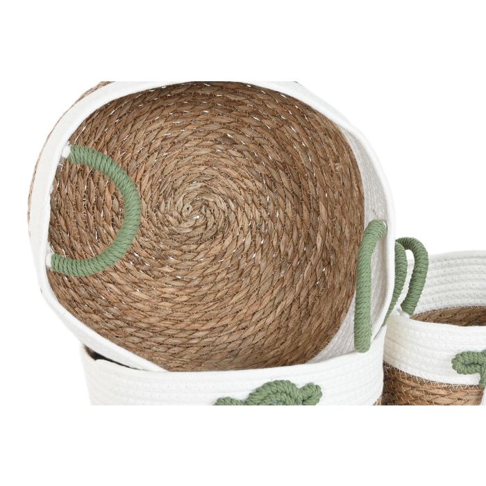 Cesta Boho DKD Home Decor Blanco Verde 30 x 15 x 30 cm Set de 3 (2 Unidades) 2