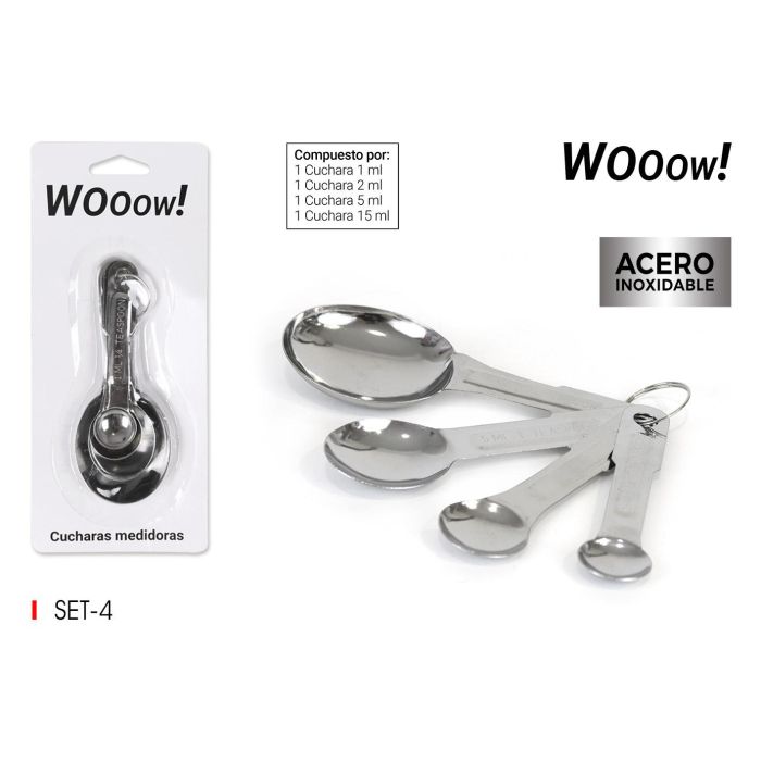 Wooow Set de 4 Cucharas Medidoras de Acero Inoxidable (36 Unidades)