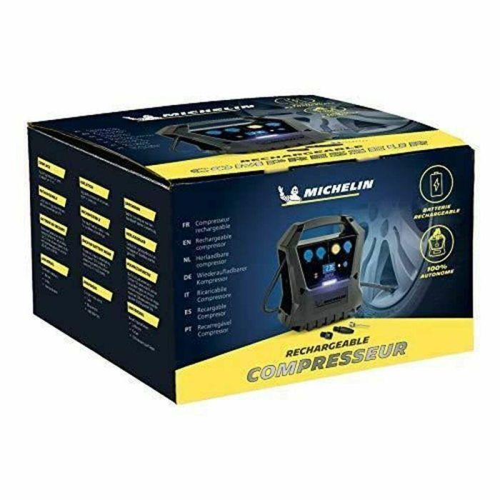 Michelin Compresor de Aire Inalámbrico Recargable Portátil para Inflar Neumáticos de Coche, Moto y Bicicleta, Presión Máxima 6,9 Bar (100 PSI) 2 Michelin Compresor de Aire Inalámbrico Recargable Portátil para Inflar Neumáticos de Coche, Moto y Bicicleta, Presión Máxima 6,9 Bar (100 PSI) 2