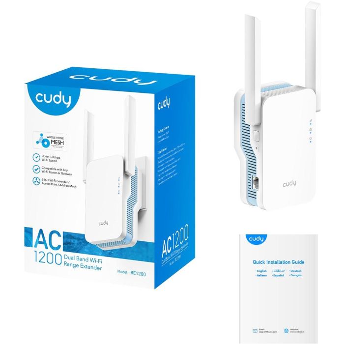 Cudy Repetidor Wi-Fi Mesh AC1200 RE1200 300/867 Mbit/s Blanco Externo 5 dBi IEEE 802.11ac/n/b/g/a 3