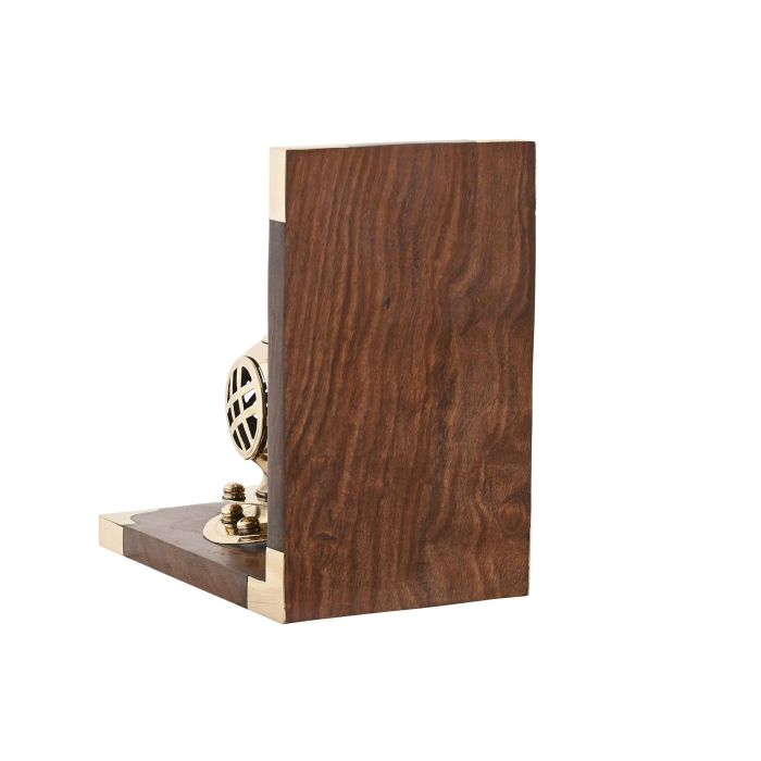 DKD Home Decor Sujetalibros Vintage Dorado Marron Oscuro Laton Sheesham Set de 2 10 x 16 x 30 cm 3