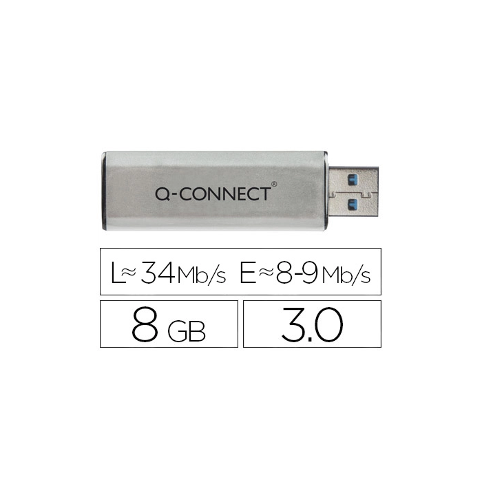 Q-connect Memoria USB Flash 8 GB SuperSpeed 3.0 Retráctil Plateado 0 Q-connect Memoria USB Flash 8 GB SuperSpeed 3.0 Retráctil Plateado 0
