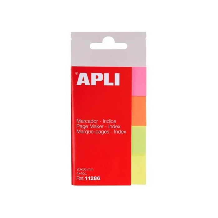 Apli Marcadores De Página 50x20 mm 4 Colores Fluorescentes 40 Hojas Por Color Apli Marcadores De Página 50x20 mm 4 Colores Fluorescentes 40 Hojas Por Color