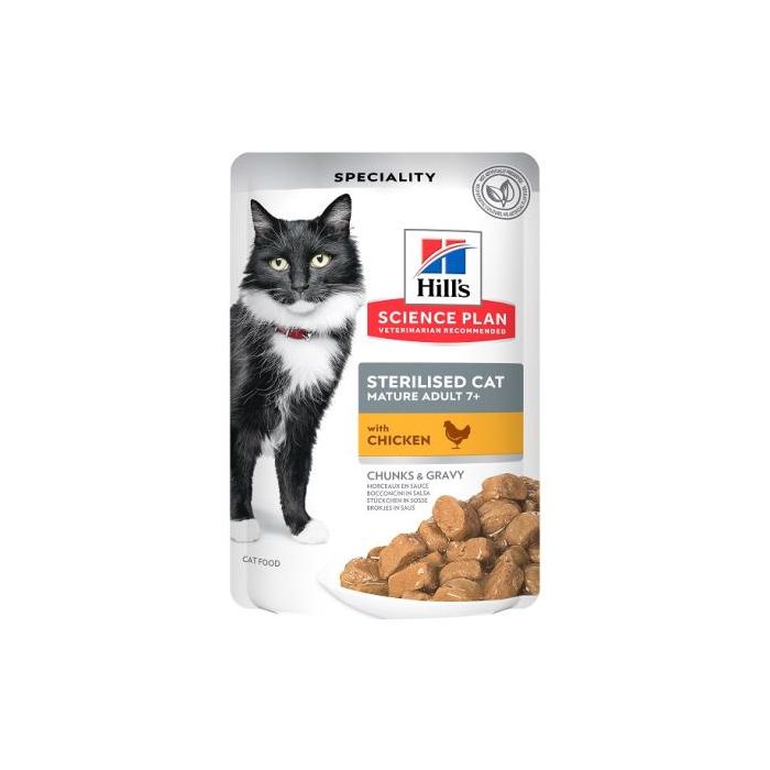 Hill's Alimento Húmedo para Gato Adulto Mayor Esterilizado con Pollo, Pack de 12 sobres de 85 g
